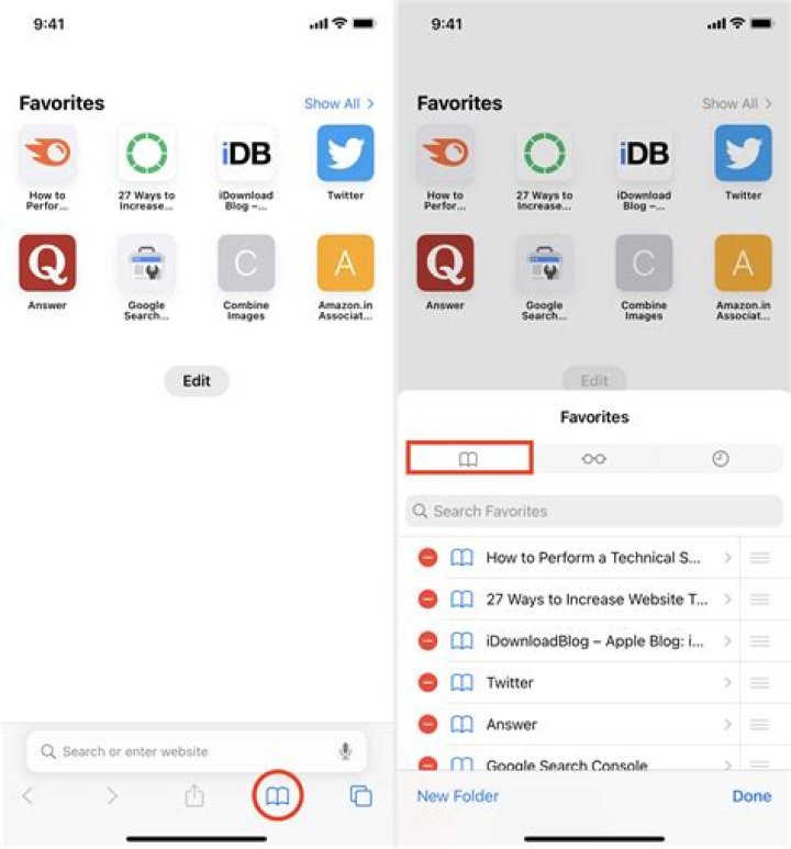 How do I add an icon to my favorites in Safari?